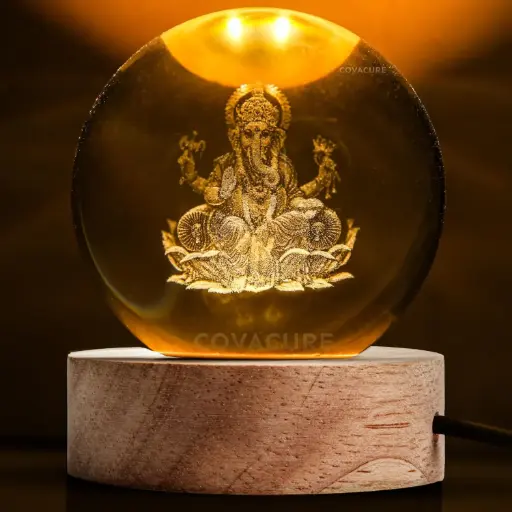  3D Ganesh Crystal Ball Night Lamp